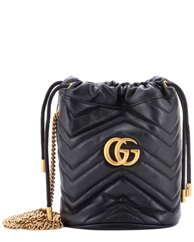 Gucci Black Matelasse Leather Gg Marmont Bucket Bag Mini (authentic Pre-loved)