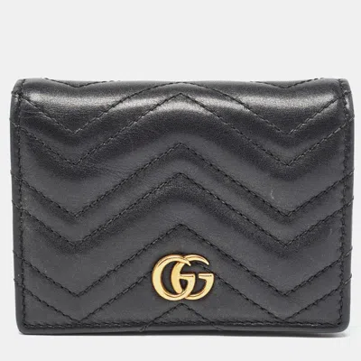 Pre-owned Gucci Black Matelassé Leather Gg Marmont Card Case