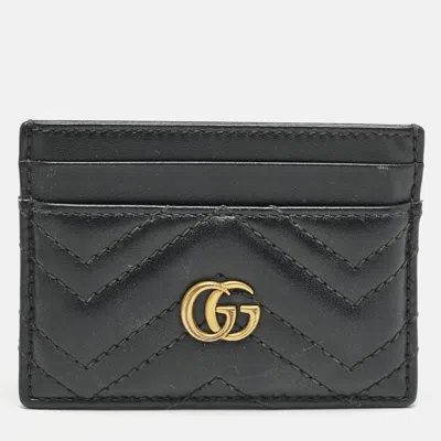 Pre-owned Gucci Black Matelassé Leather Gg Marmont Card Holder