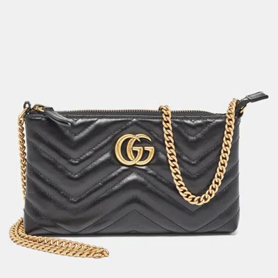 Pre-owned Gucci Black Matelassé Leather Gg Marmont Chain Clutch