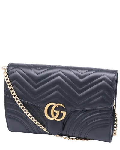 Gucci Black Matelasse Leather Gg Marmont Clutch (authentic Pre-loved)