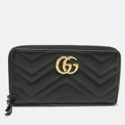 Pre-owned Gucci Black Matelassé Leather Gg Marmont Continental Wallet