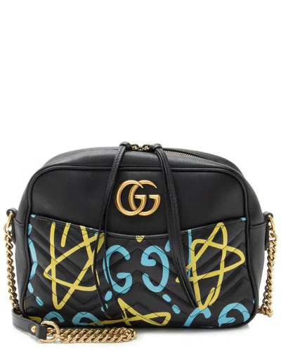 GUCCI GUCCI BLACK MATELASSE LEATHER GG MARMONT GHOST MEDIUM CAMERA BAG (AUTHENTIC  PRE-LOVED)