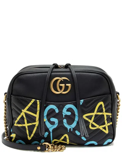Gucci Black Matelasse Leather Gg Marmont Ghost Medium Shoulder Bag (authentic Pre-loved)