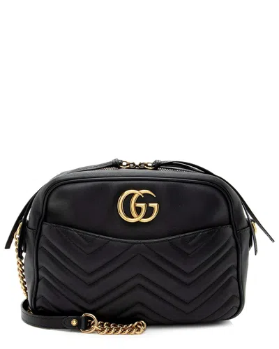 GUCCI GUCCI BLACK MATELASSE LEATHER GG MARMONT LARGE CAMERA BAG (AUTHENTIC PRE-  LOVED)