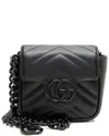 Gucci Black Matelasse Leather Gg Marmont Monochrome Square Chain Belt Bag (authentic Pre-loved)