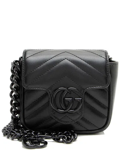 Gucci Black Matelasse Leather Gg Marmont Monochrome Square Chain Belt Bag (authentic Pre-loved)