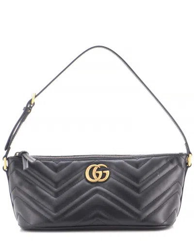 Pre-owned Gucci Black Matelasse Leather Gg Marmont Pochette Shoulder Bag Small  (authentic Pre-loved)