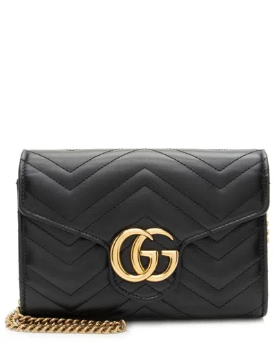 GUCCI GUCCI BLACK MATELASSE LEATHER GG MARMONT WALLET ON CHAIN (AUTHENTIC PRE-LOVED)
