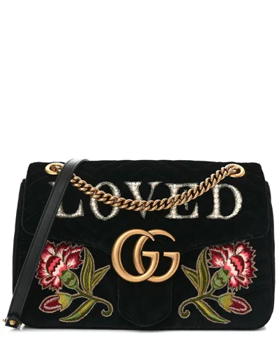 Gucci Black Matelasse Leather Loved Embroidered Medium Gg Marmont Shoulder Bag  (authentic