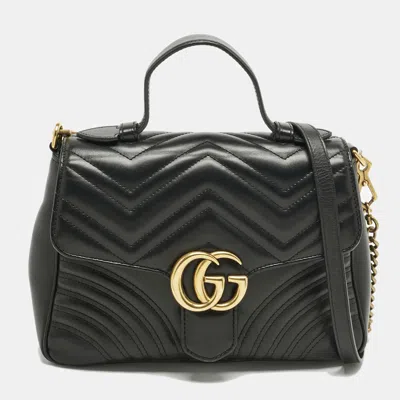 Pre-owned Gucci Black Matelasse Leather Medium Gg Marmont Top Handle Bag