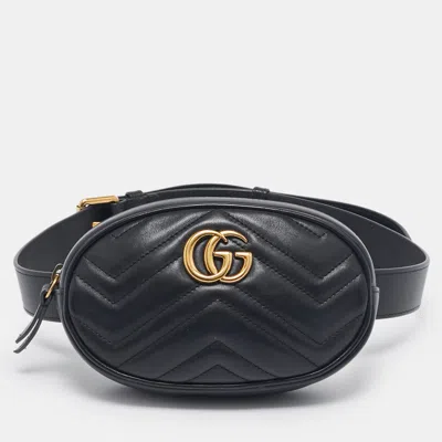 Pre-owned Gucci Black Matelassé Leather Mini Gg Marmont Belt Bag