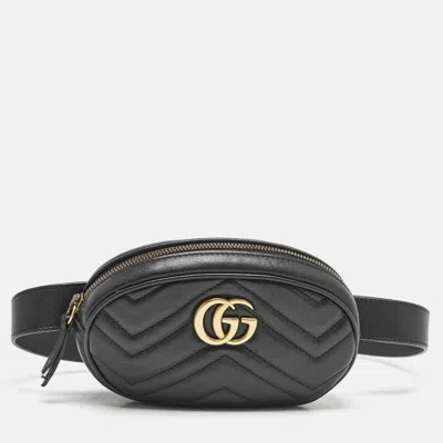 Pre-owned Gucci Black Matelassé Leather Mini Gg Marmont Belt Bag