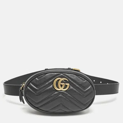 Pre-owned Gucci Black Matelassé Leather Mini Gg Marmont Belt Bag