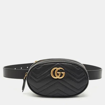 Pre-owned Gucci Black Matelassé Leather Mini Gg Marmont Belt Bag