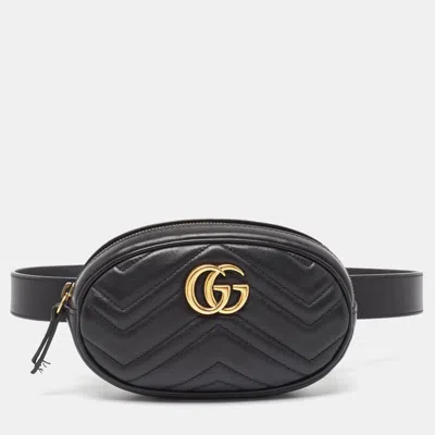 Pre-owned Gucci Black Matelassé Leather Mini Gg Marmont Belt Bag