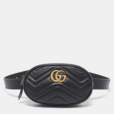 Pre-owned Gucci Black Matelassé Leather Mini Gg Marmont Belt Bag