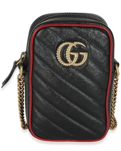 GUCCI GUCCI BLACK MATELASSE LEATHER MINI GG MARMONT CROSSBODY (AUTHENTIC PRE-LOVED)