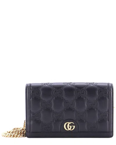 Pre-owned Gucci Black Matelasse Leather Petite Gg Marmont Chain Wallet Gg Mini (authentic Pre-loved)