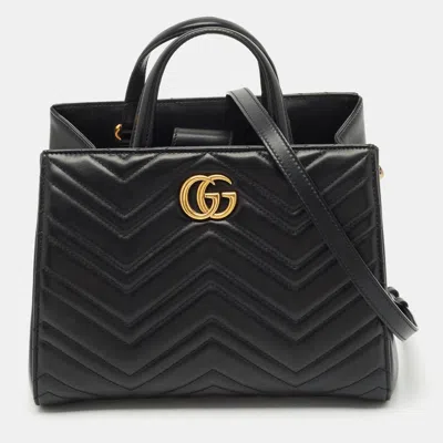 Pre-owned Gucci Black Matelasse Leather Small Gg Marmont Tote