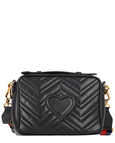 Gucci Black Matelasse Leather Small Gg Marmont Zipped Camera Shoulder Bag  (authentic Pre-loved)