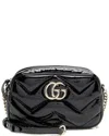 Gucci Black Matelasse Patent Leather Padded Gg Marmont Small Camera Bag (authentic Pre-loved)