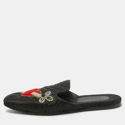 Pre-owned Gucci Black Matelasse Satin Heart And Dagger Flat Mules Size 42