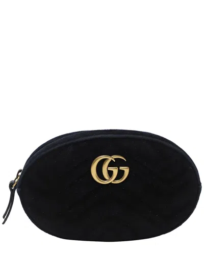 Gucci Black Matelasse Velvet Gg Marmont Belt Bag (authentic Pre-loved)