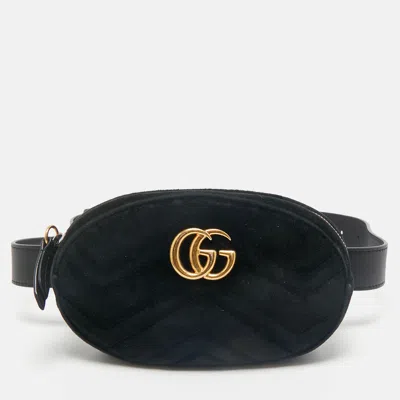 Pre-owned Gucci Black Matelassé Velvet Mini Gg Marmont Belt Bag