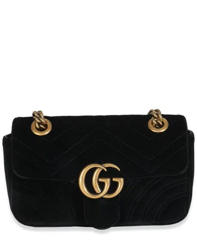 Gucci Black Matelasse Velvet Mini Gg Marmont Shoulder Bag (authentic Pre-  Loved)