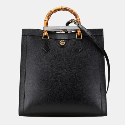 Pre-owned Gucci Black Maxi Leather Diana Satchel