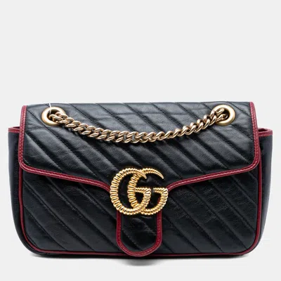 Pre-owned Gucci Black Medium Gg Marmont Matelasse Diagonal Leather Torchon Shoulder Bag