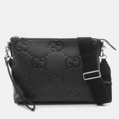 Pre-owned Gucci Black Medium Jumbo Gg Embossed Messenger Bag