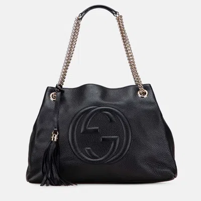 Pre-owned Gucci Black Medium Leather Soho Chain Tote