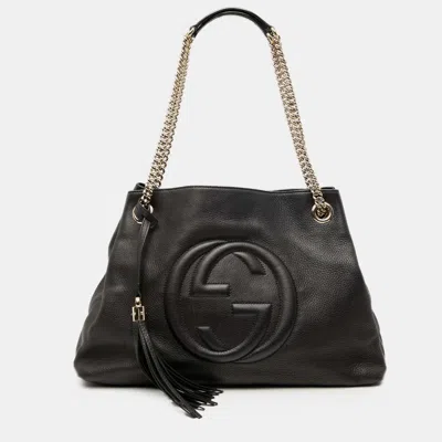Pre-owned Gucci Black Medium Leather Soho Chain Tote