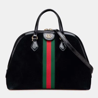 Pre-owned Gucci Black Medium Suede Ophidia Web Dome Satchel