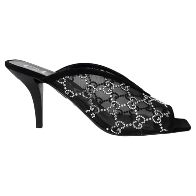 Pre-owned Gucci Black Mesh & Suede 2022 Tom Crystal Mule Sandals Shoes 39