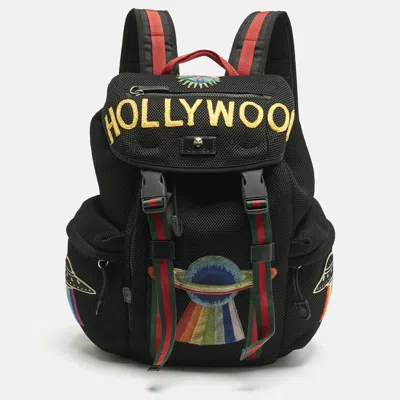 Pre-owned Gucci Black Mesh Fabric Hollywood Embroidered Backpack