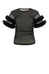 Gucci Sleeved Crewneck With Fur Trim And Ruched Detailing In Black
