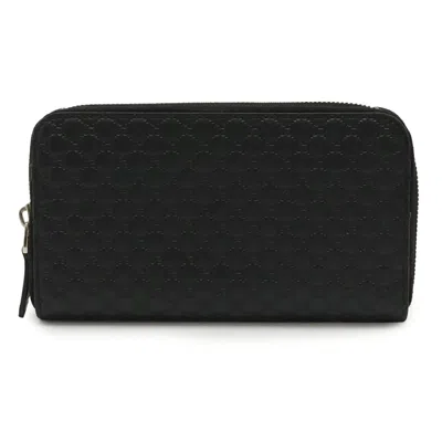 Pre-owned Gucci Black Micro Gg Leather Leather Long Wallet (bi-fold) ()