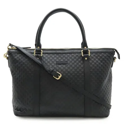 Pre-owned Gucci Black Micro Gg Leather Shoulder Bag Tote Bag ()