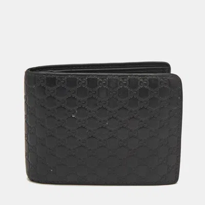Pre-owned Gucci Black Microssima Leather Bifold Compact Wallet