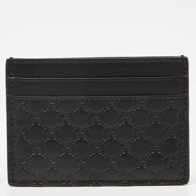 Pre-owned Gucci Black Microssima Leather Card Holder