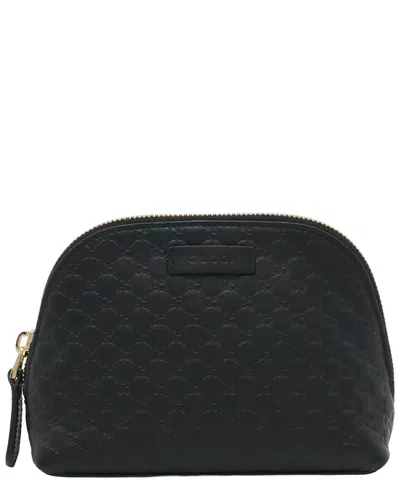 Pre-owned Gucci Black Microssima Leather Cosmetic Pouch (authentic Pre-loved)