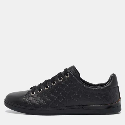 Pre-owned Gucci Black Microssima Leather Low Top Sneakers Size 35.5