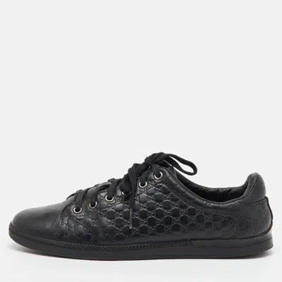 Pre-owned Gucci Black Microssima Leather Low Top Sneakers Size 38.5