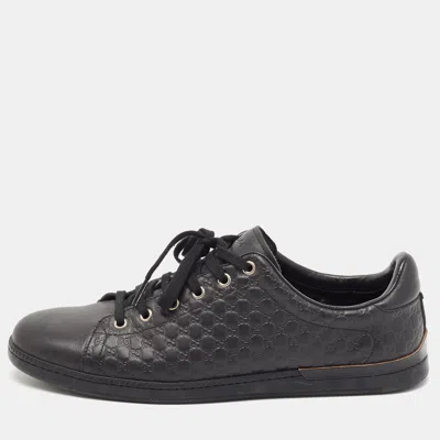 Pre-owned Gucci Black Microssima Leather Low Top Sneakers Size 40.5