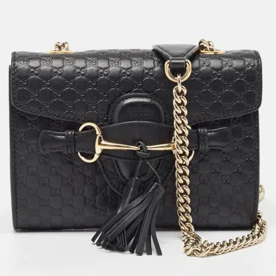 Pre-owned Gucci Black Microssima Leather Mini Emily Chain Shoulder Bag
