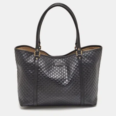 Pre-owned Gucci Black Microssima Leather Shopper Tote