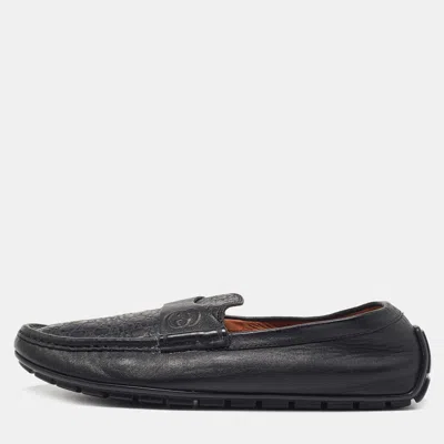 Pre-owned Gucci Black Microssima Leather Slip On Loafers Size 40.5